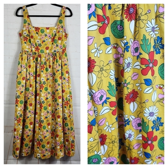 Boden Feminine Violet Floral Square Neck Pockets Midi Dress Honeycomb US 4P - Picture 2 of 12